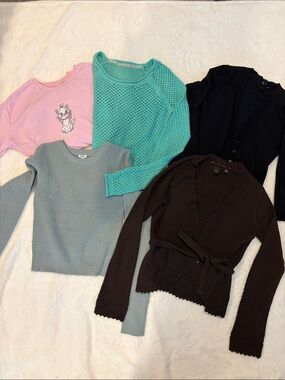 Garage Turquoise Open-Knit Kids Sweater Top